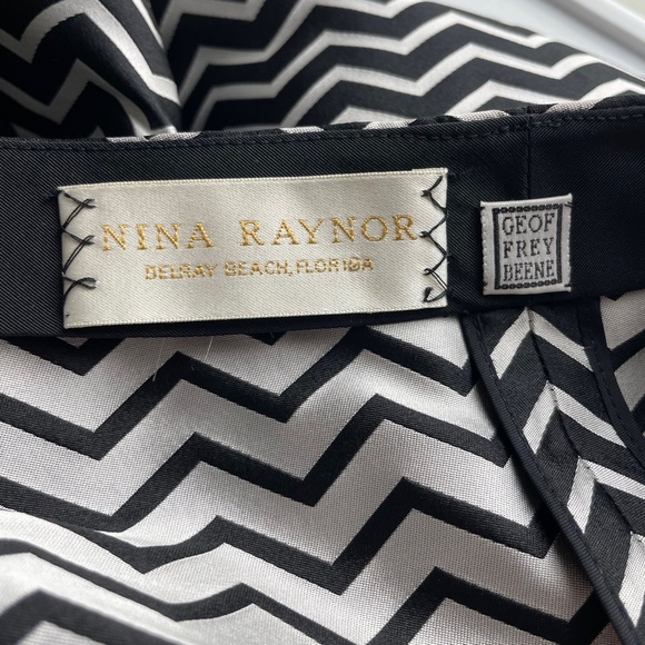 Geoffrey Beene Skirt Black Silver Op Art Stripe Zig Zag Print Satin Vintage 90s - Picture 8 of 8